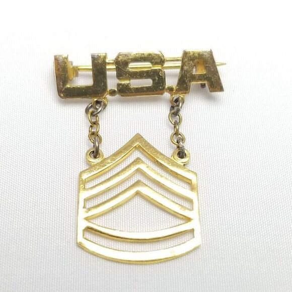 Vintage Sterling Silver USA Sargent Military WWII Brooch Pin, Gold Wash - Picture 7 of 7